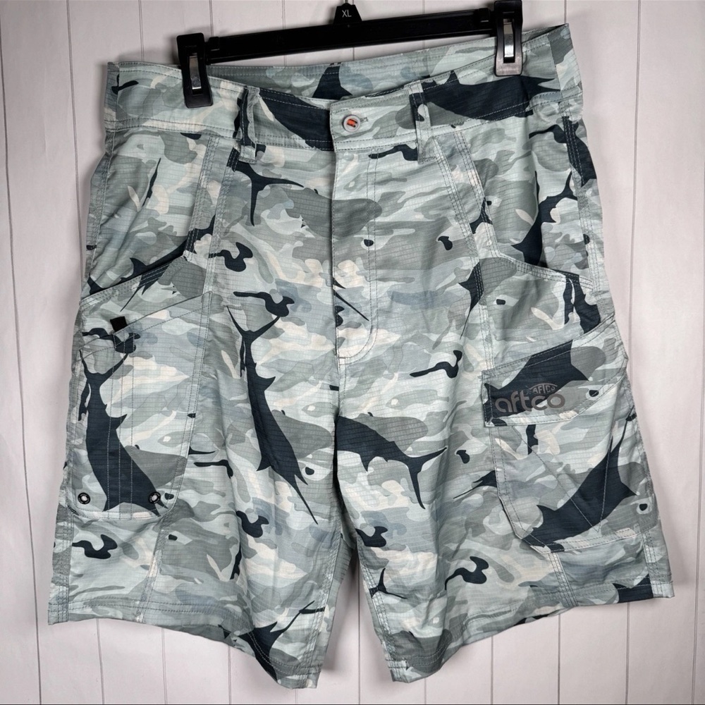 Aftco Mens 32 Tactical Fishing Green Camo Cargo Shorts Outdoor Summer Sportswear